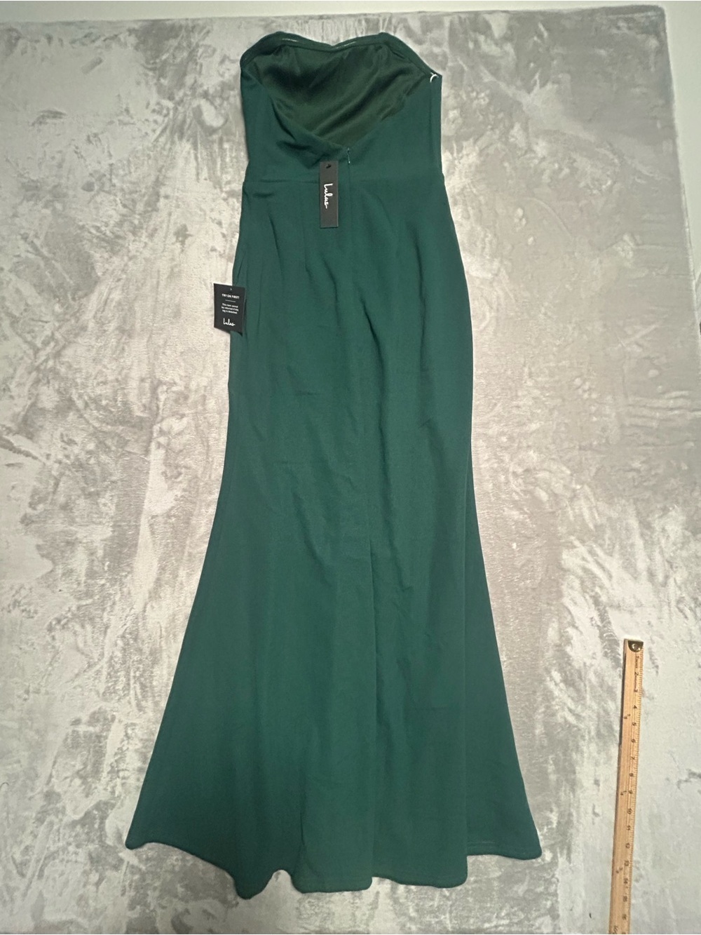Lulus Strapless Maxi Gown Dress Women’s Medium Green Side Slit - Picture 2 of 8